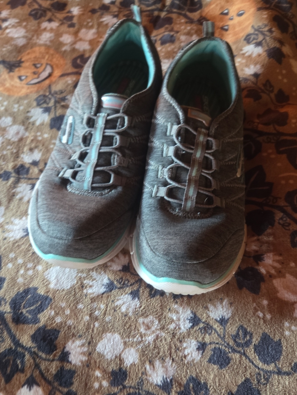 Skechers Slip-On Lace-Free Sneakers in Gray with Teal Trim